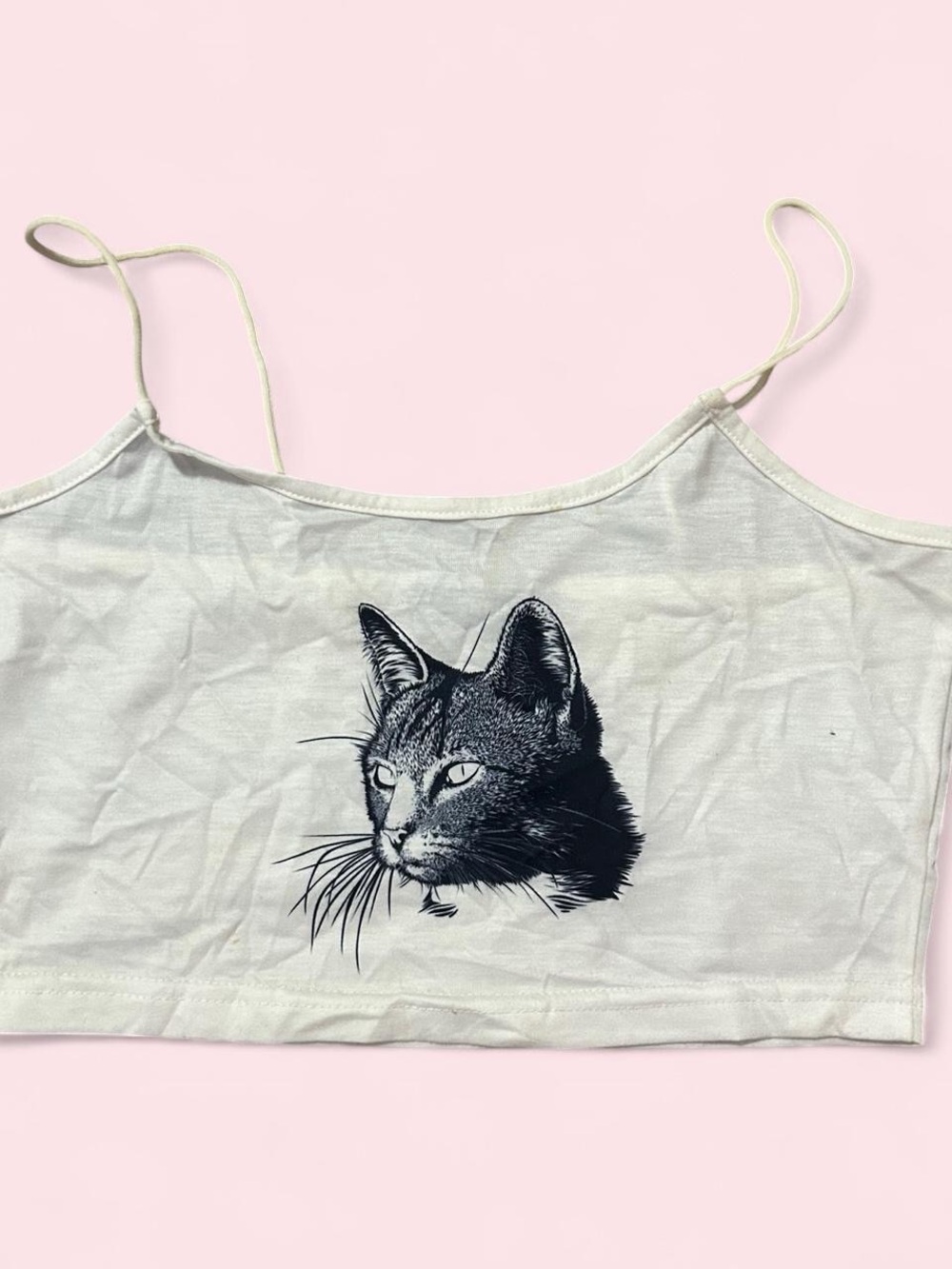 White Cat Graphic Crop Top (NWOT)